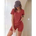 thumbnail image 3 of Ekouaer Biker Short Sets Women 2 Piece Outfits Ribbed Pajama Short Sleeve Workout Set, 3 of 6
