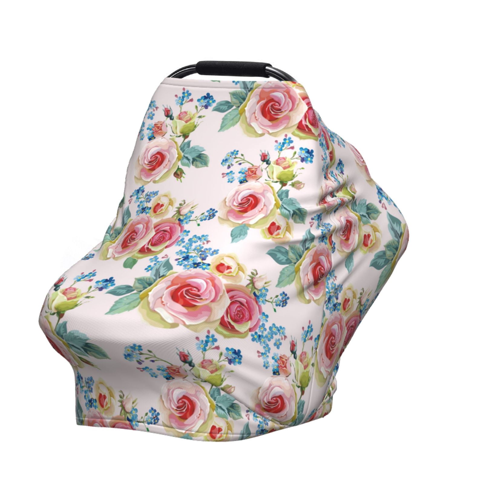 Fotbe Rose Flowers Pattern Car Seat Covers for Babies, Nursing Breastfeeding Cover Carseat Canopy, Soft Stretchy Carrier Cover