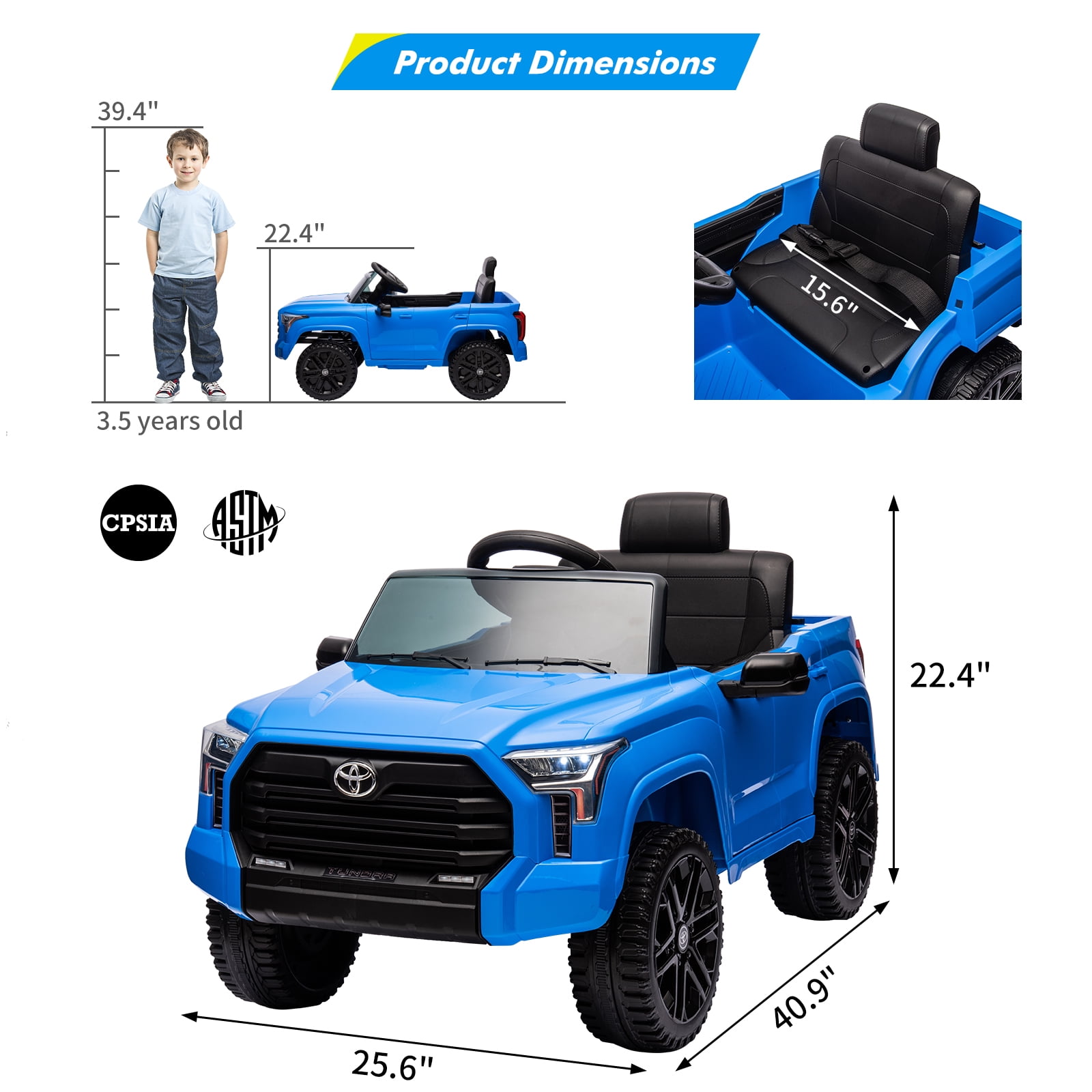 CazToi 12V Ride On Car  Licensed Toyota Tundra Remote Control Music Spring Suspension 3 Speeds LED Lights Gift for Ages 3+