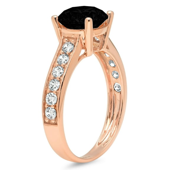 2.3 ct Round Cut Natural Onyx Solitaire with Accents Engagement Ring for Women in 18K Rose Gold