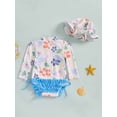 thumbnail image 6 of BemeyourBBs Toddler Baby Girl Swimsuit Infant Bathing Suit One-Piece Swimsuits with Sun Hat Set Long Sleeve Rash Guard Swimwear Strawberry Floral Zipper Summer Beach Wear, 6 of 9