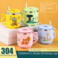 thumbnail image 3 of Taza de agua de acero inoxidable 304 con pajita, taza de jardín de infantes, taza de leche linda de doble capa para niños, regalo de pato amarillo pequeño, 3 of 6