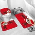 thumbnail image 3 of Juego de 4 cortinas de ducha navideñas con alfombras antideslizantes, tapa de inodoro y alfombrilla de baño, cortina de ducha de alce duradera e impermeable, 3 of 5