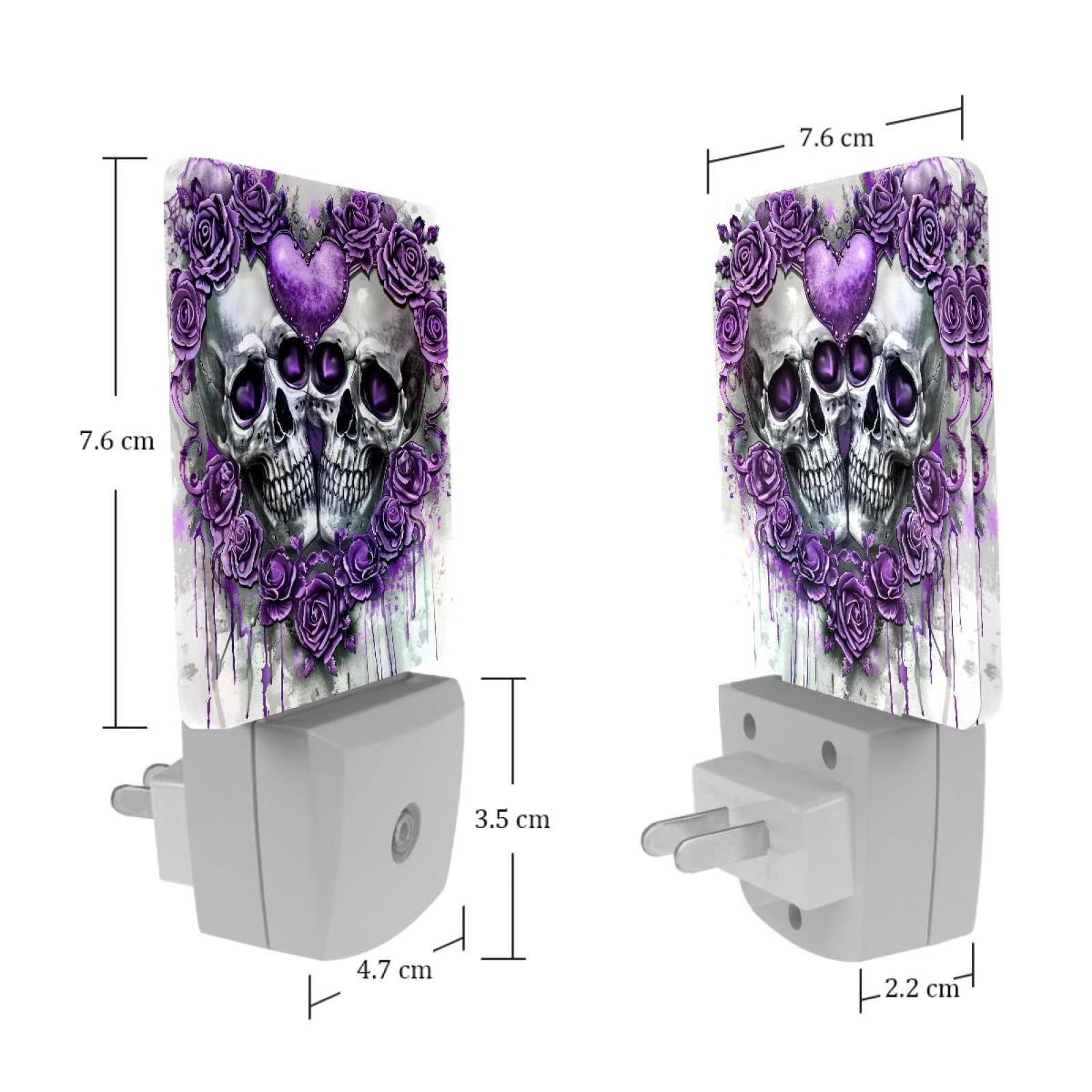 PhooArto Purple Flowers Love Skull Plug in LED Night Light Auto Sensor Dusk to Dawn Decorative Night for Bedroom, Bathroom, Kitchen, Hallway, Stairs, Baby's Room, Energy Saving