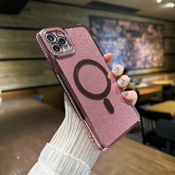 iPhone 11 Glitter Case [Compatible with MagSafe] Lightweight and Luxury Plating Cute Bling Shockproof Protective Rugged TPU Case Girls Women Covers Pink