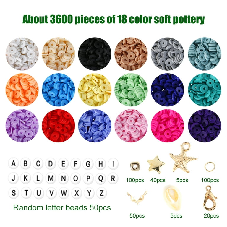 3600PCS Polymer Clay Beads Set 6MM Rainbow Color Flat Chip Bead
