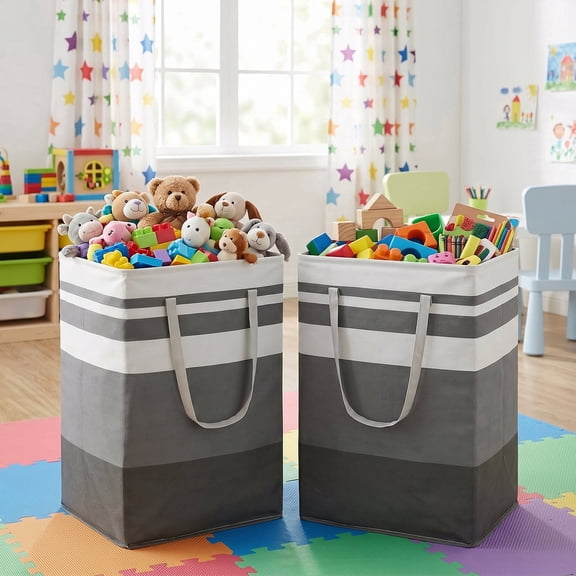 2 Pack Extra Large Laundry Basket, Collapsible Waterproof Laundry Hamper, Heavy-Duty Handled Freestanding Storage Bin, 75L Grey Organizer for Clothes