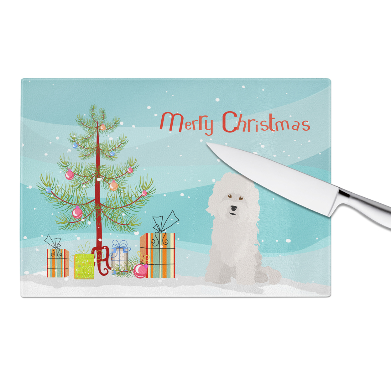 Carolines Treasures CK3492LCB Bolognese Christmas Tree Glass Cutting Board Large, 12H x 16W, multicolor