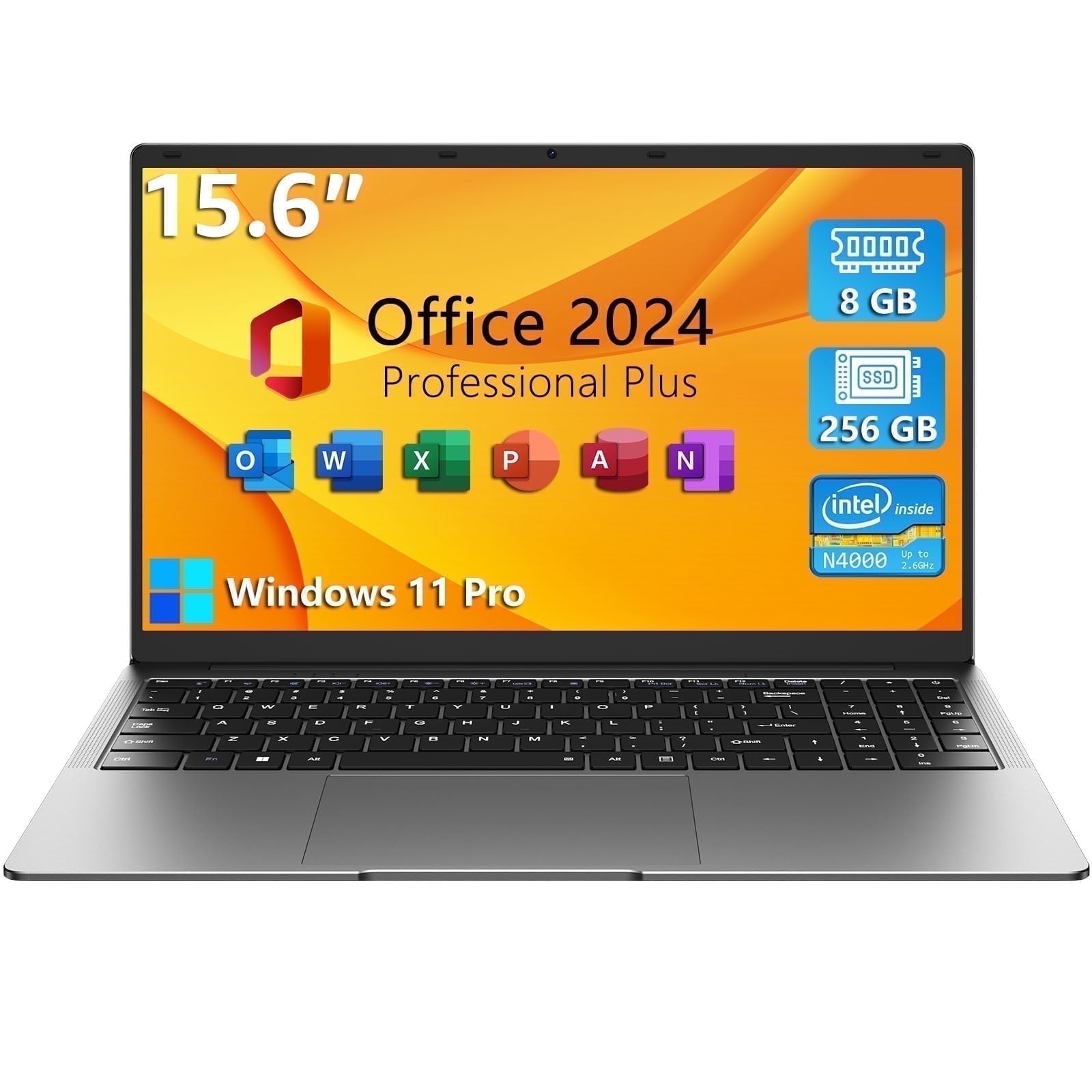 15.6" Laptop Computer,8GB RAM 256GB SSD,Windows 11 Pro Bussiness NoteBook PC,MS Office 365,Intel Celeron N4000(up to 2.6GHz) 100% sRGB Screen,2.4G/5G Dual Band WiFi