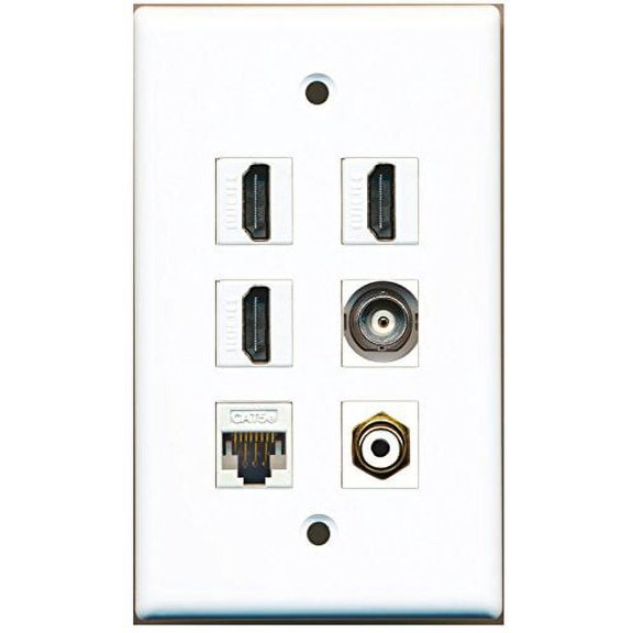 RiteAV - 3 HDMI 1 Port RCA White 1 Port BNC 1 Port Cat5e Ethernet White Wall Plate