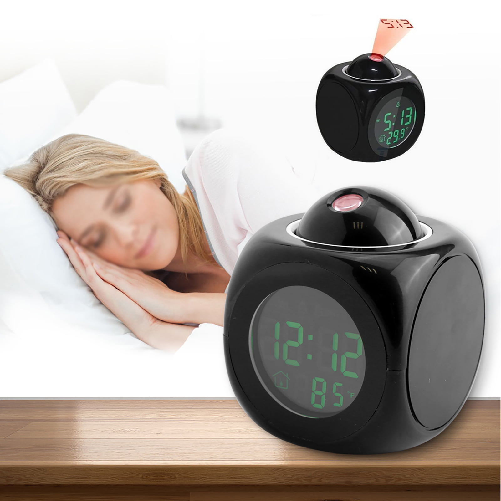 Multifunction Digital Alarm Clock With Voice Talking LED Projection Temperatu CJ 