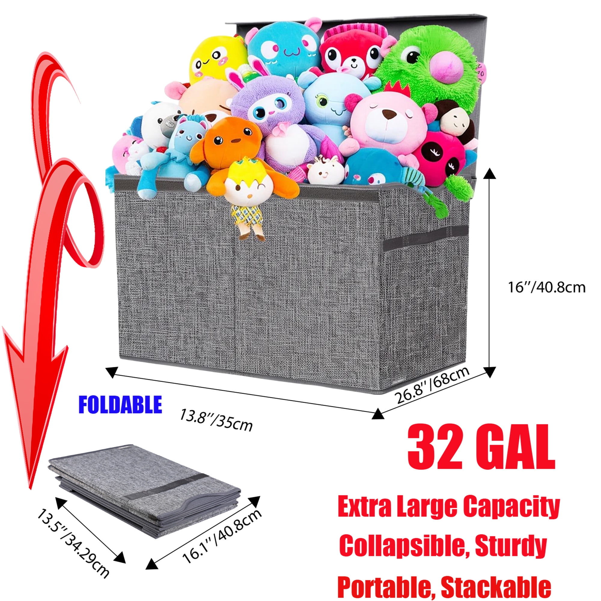 VICTORICH Extra Large Child Collapsible Toy Storage Fabric 32 gal Kids Room Toy Chest with Lid, Gray