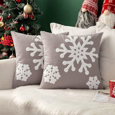 

MIULEE Pack of 2 Christmas Decorative Snowflake Throw Pillow Covers Canvas Embroidery Cushion Cases Holiday Decor Soft Pillowcases for Couch Sofa Bedroom Car（Grey 16x16in）