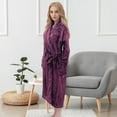 thumbnail image 2 of Mocassi Women’s Plush Fleece Spa Bathrobe, Shawl Collar and Pockets, Velvet Soft and Warm Long Robe - Large, Purple, 2 of 5