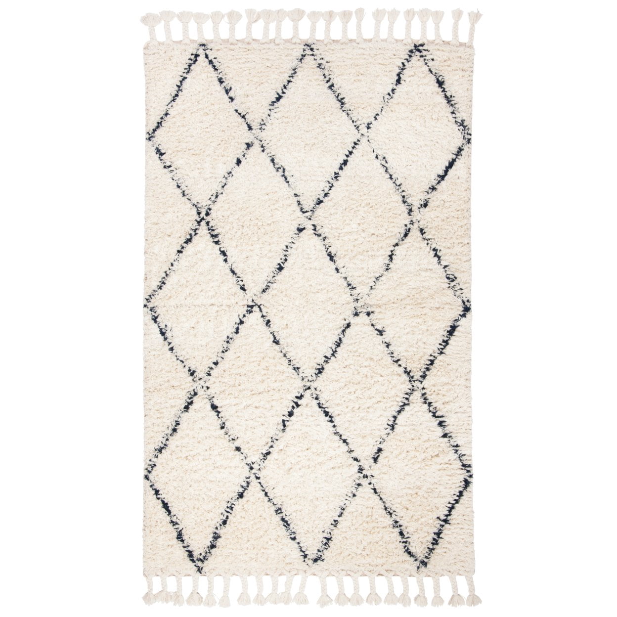 SAFAVIEH Casablanca Mackenzie Geometric Wool Shag Area Rug, Navy/Ivory, 4' x 6'