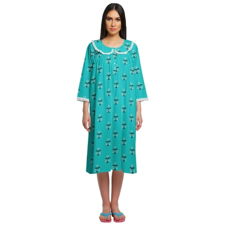 

Moomaya Button Placket Knee Long Nightdress For Women Printed Nightwear
