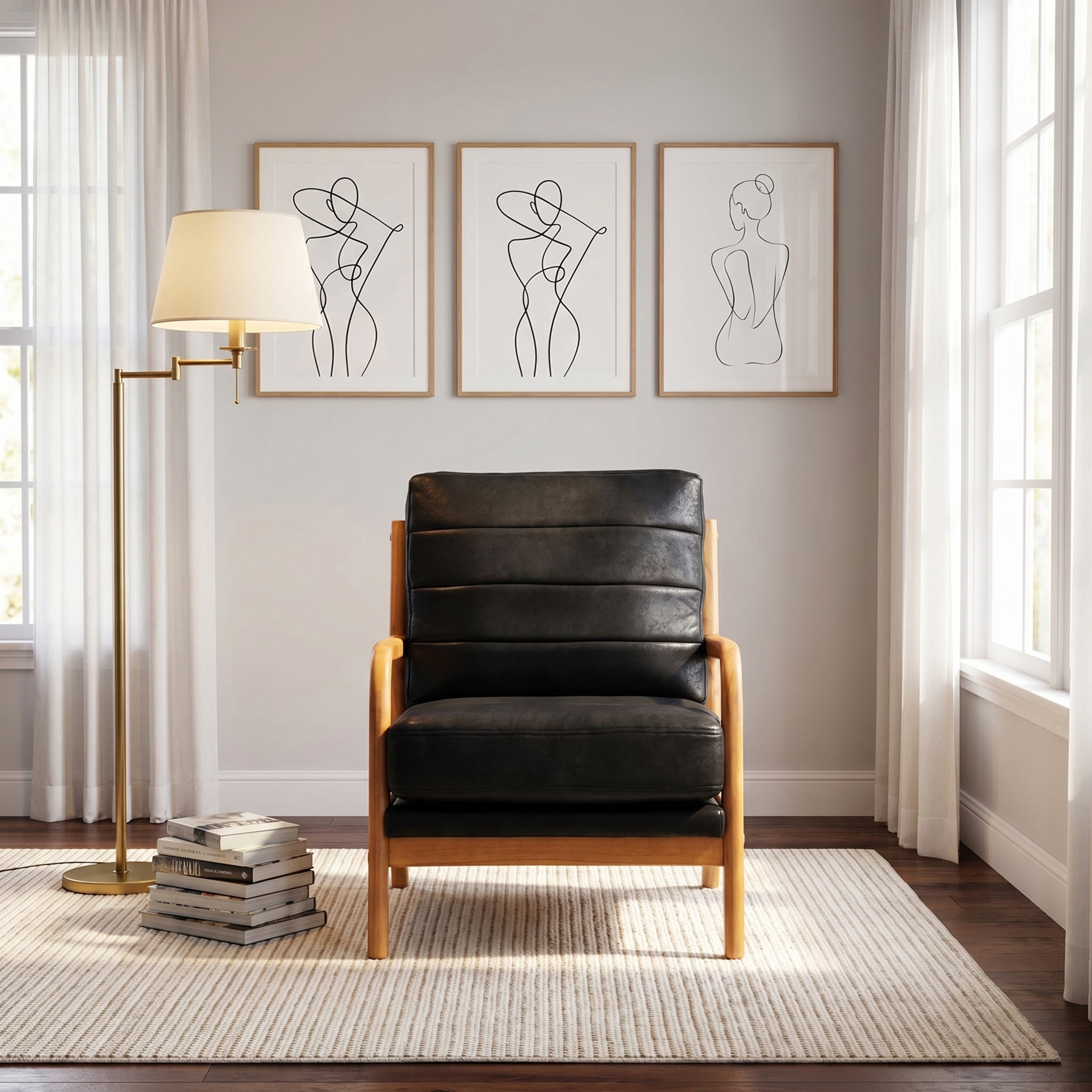 Noble House Mid-Century Modern Foil Fabric Upholstered Accent Chair, Solid Wood Frame, Black