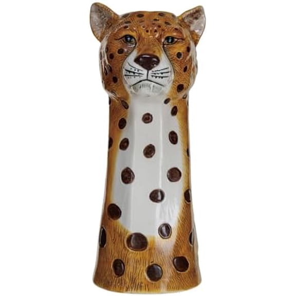 Hand-Painted Decorative Stoneware Cheetah Vase, Multicolor