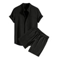 thumbnail image 2 of Men'S 2 Piece Outfit Casual Short Sleeve Button Down Shirt and Beach Shorts Set Summer Outfits Solid Black XL, 2 of 3