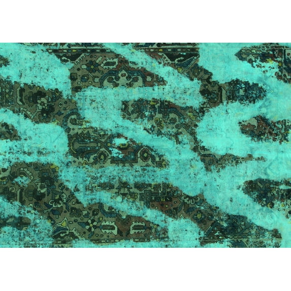 Ahgly Company Machine Washable Indoor Rectangle Abstract Turquoise Blue Modern Area Rugs, 7' x 10'