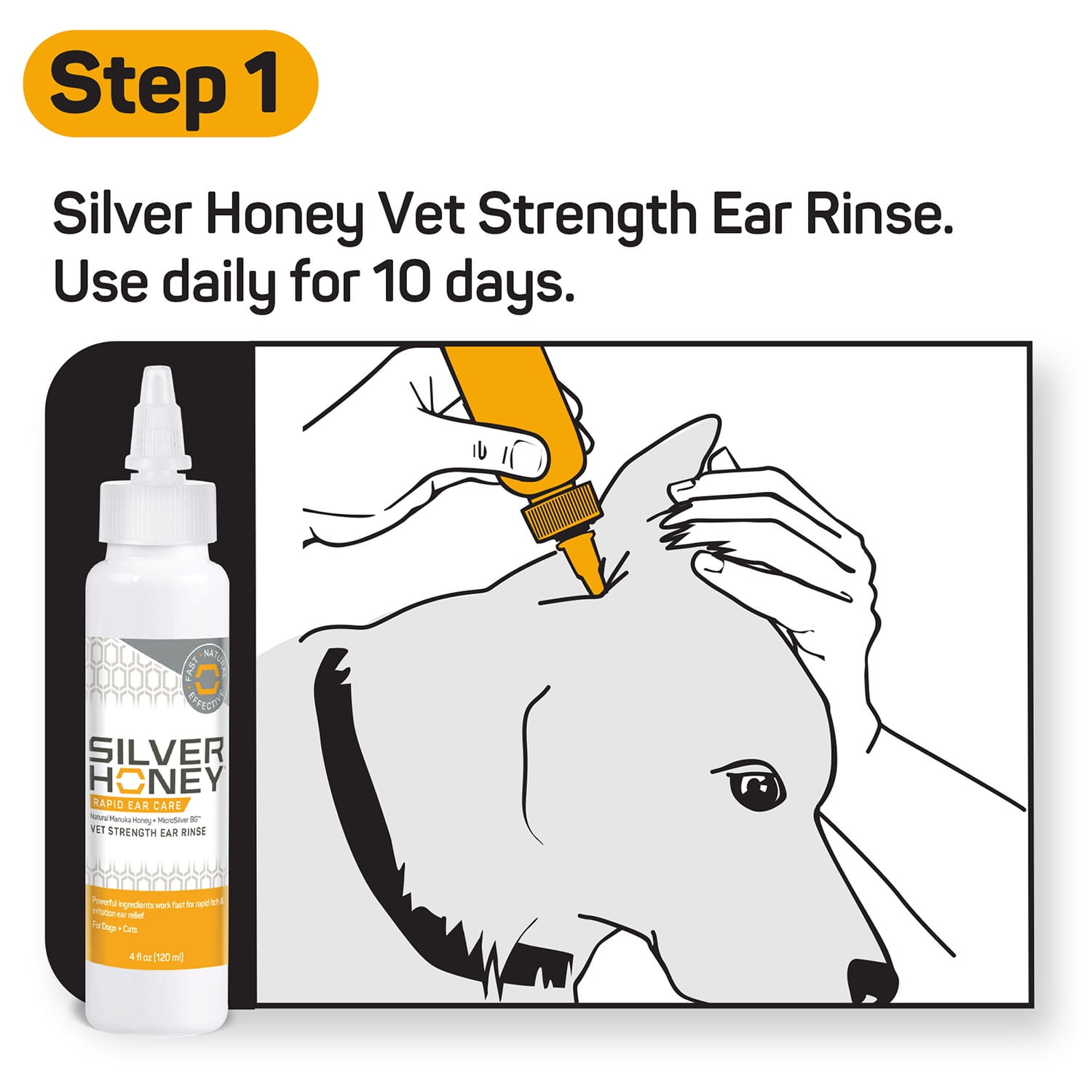 Silver Honey Rapid Ear Care Vet Strength Rinse + Concentrated Doses Treatment Kit for Dogs & Cats