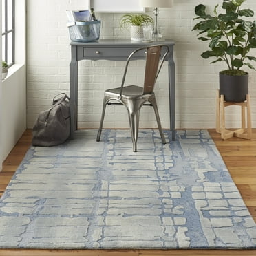 Nourison Symmetry Distressed Blue/Grey 3'9" x 5'9" Area Rug, (4x6)