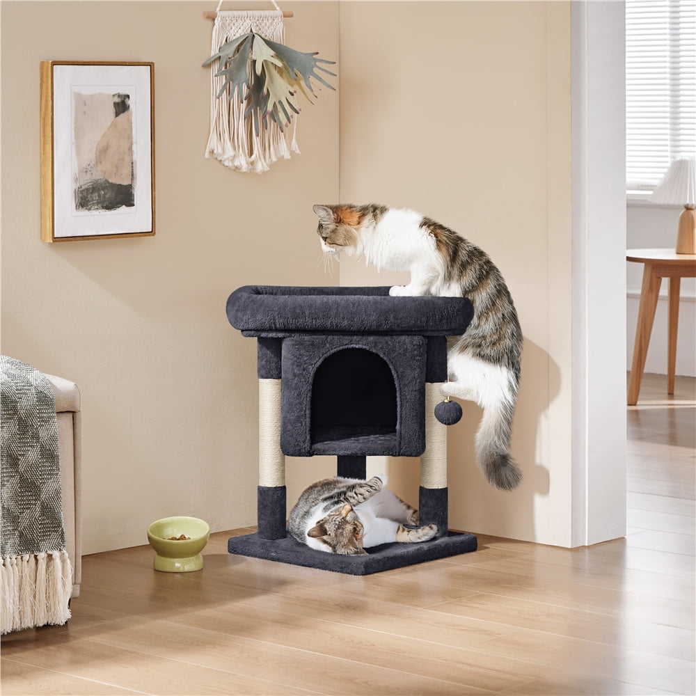 Yaheetech 23.5″ H Spacious Cat Tree with Large Top Perch, Condo & Scratching Posts, Black