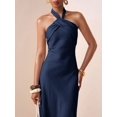 thumbnail image 5 of Blue Elegant Satin Twist Front Halter Neck Long Maxi Dress For Party, 5 of 7