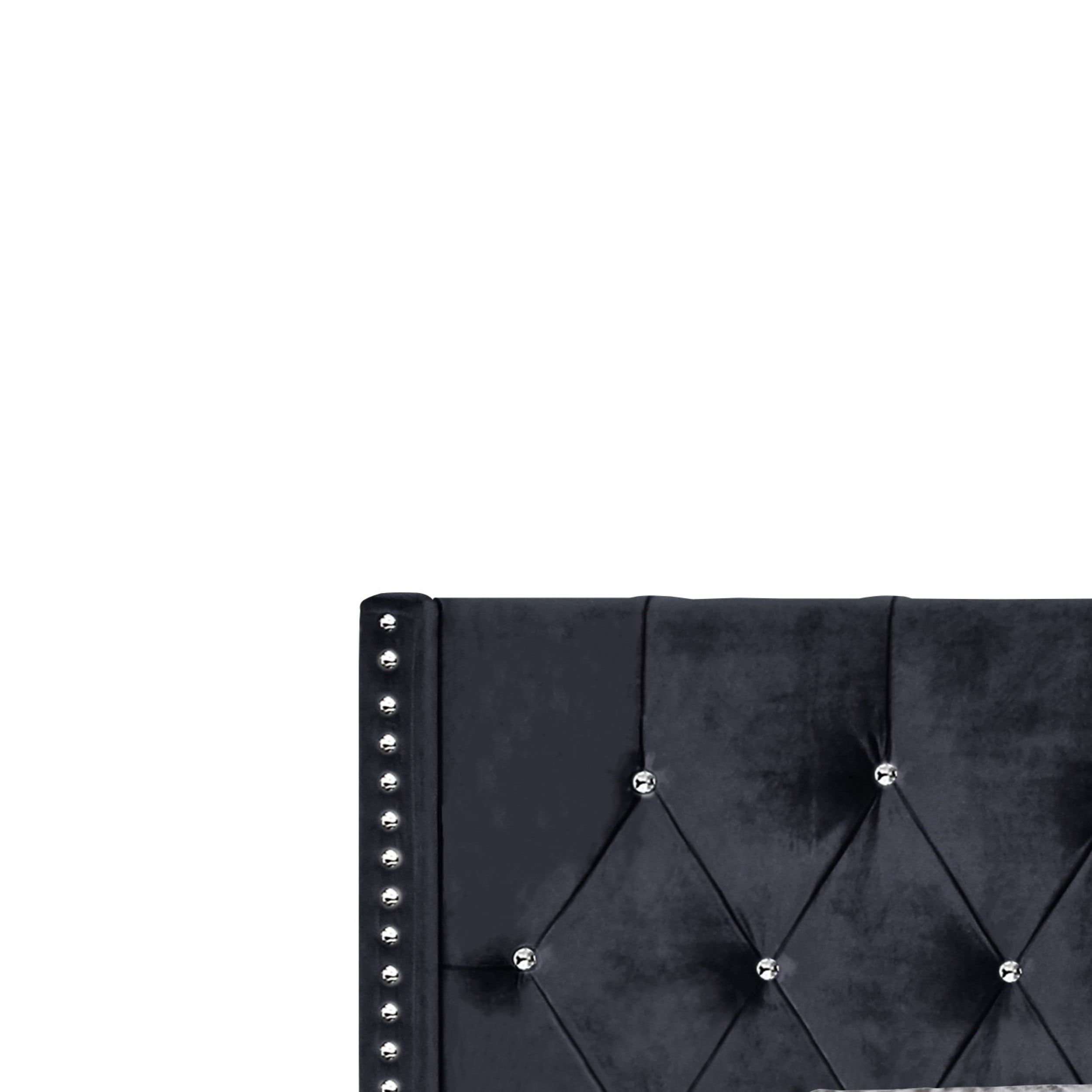Home Design Homer Queen Diamond Tufted and Nailhead Trim Velvet Wingback Platform Bed Frame for Adult, Black, Easy Assembly
