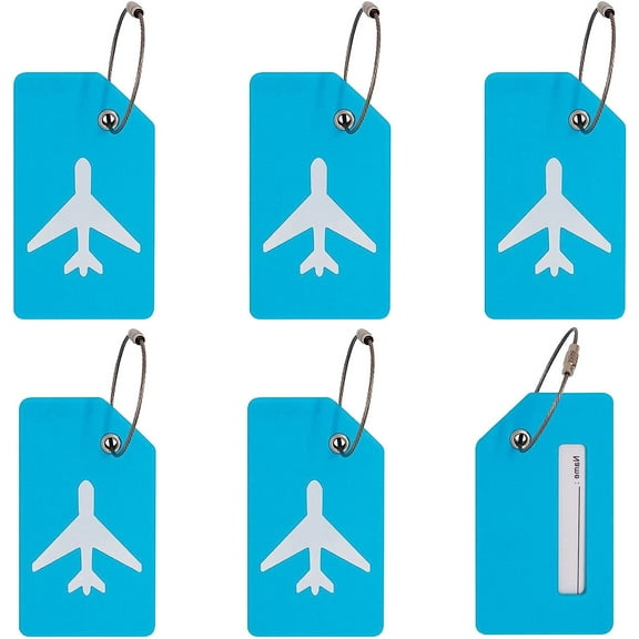 " Luggage Tag, 6 pcs Silicone Luggage Tags for Suitcases, Flexible Bright Suitcase Tags Luggage Identifier Travel Tags with Name Card and Steel Loops, for Bag, Hangbag Baggage (Sky Blue)"