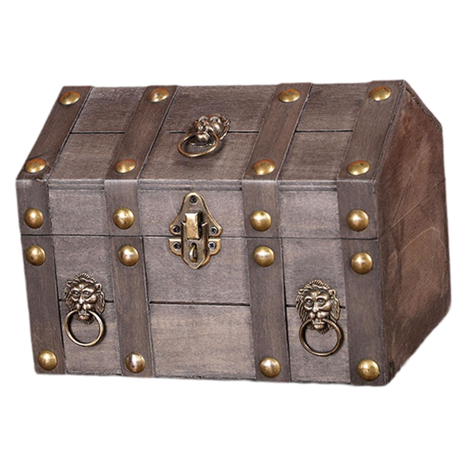 TISHITA Pirate Treasure Chest Chest Solid Wood Vintage Design Handmade for Women Trinket Box Photo Props Storage Box Decorative Trunk Gray