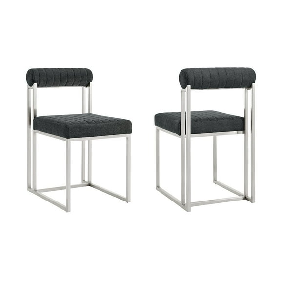 Anastasia Dining Chair with Brushed Stainless Steel and Charcoal Fabric - Set of 2