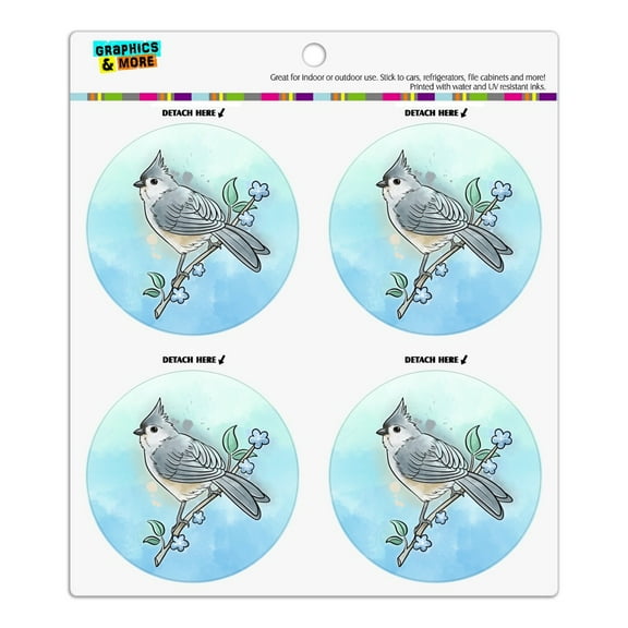 Tufted Titmouse Watercolor Northeastern Bird Refrigerator Fridge Locker Vinyl Circle Magnet Set