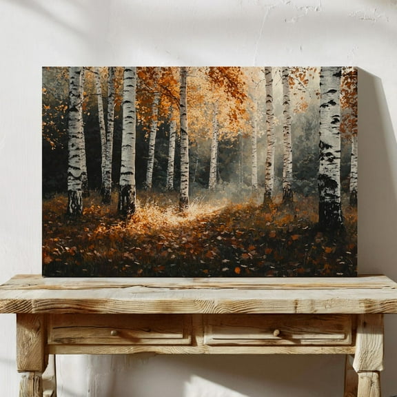 Birch Tree Autumn Forest Wall Art – Misty Morning Fall Landscape Print With Warm Tones – Woodland Nature Scene For Rustic Decor Wall Art, Modern Wall Decor, 8x12 UNFRAMED