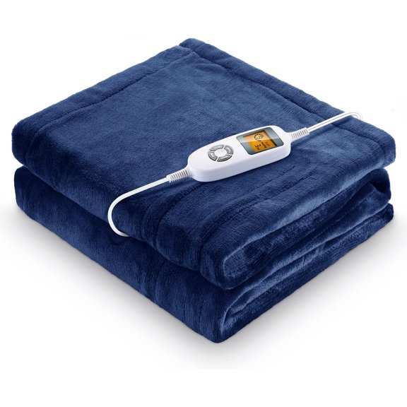 Sable Electric Blanket Heated Blanket Throw, 50" x 60" Flannel Blanket with 10 Heating Levels, 1-3 Timer Settings, ETL Certified, Machine Washable, Blue