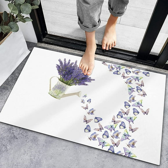 Welcome Doormat Lavender Watering Bottle and Purple Butterfly Indoor Outdoor Entrance Door Mat Bath Rug Decorative Front Door Mats Kitchen Door Mats Porch Mats 16x24 Inch