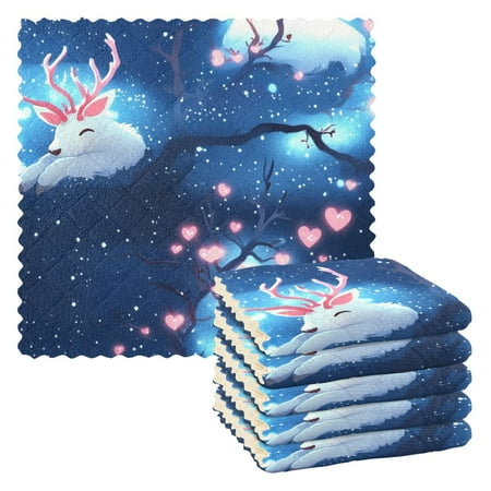 

6 Pack Kitchen Dish Towels 11 Inch x 11 Inch Reusable Cleaning Cloths for Washing Dishes Dish Cloths for Drying Dishes Pink Antlers