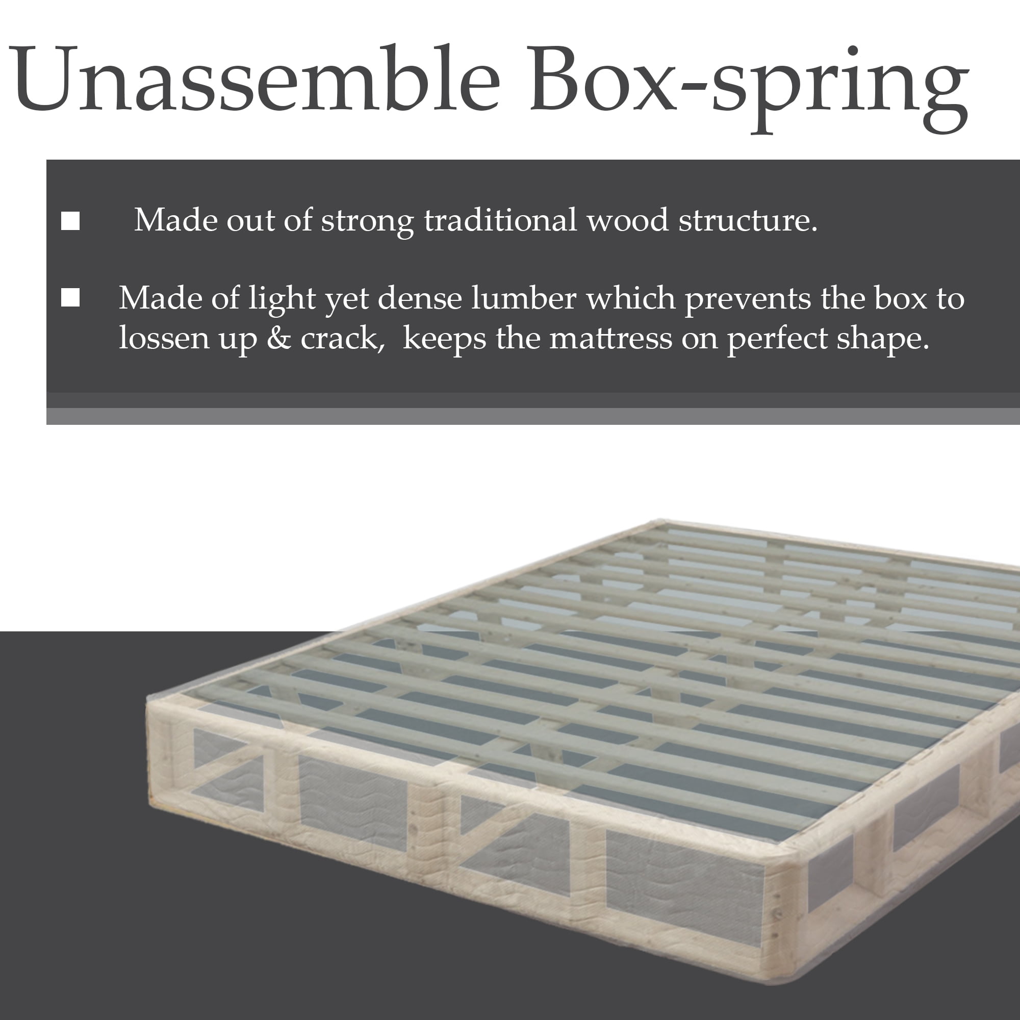 Continental Sleep, 8" Easy Wood Box Spring/Foundation with Simple Assembly with Frame, Full