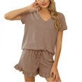 thumbnail image 5 of Spdoo New Casual Home Style Solid Color V-neck Squid Wood Ear Shorts Fashion Ladies Home Service Suit XL, 5 of 5