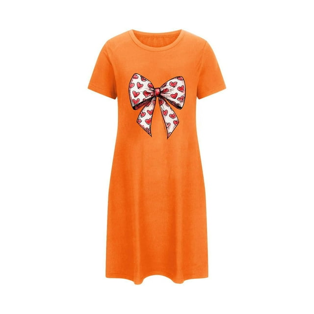 Oksale Chemises de Nuit Grande Taille pour Femmes Coton Mignonnes à Motif Chemises de Sommeil Douillettes à Manches Courtes Robe de Pyjama de la Saint-Valentin Mini Robes de Nuit pour Vacances Orange G