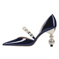 thumbnail image 3 of FSJ Women Elegant Pointy Close Toe Beaded High Heel Pumps Pearls Strappy D'Orsay Pumps Church Party Wedding Dress Shoes Size 8 Navy, 3 of 5