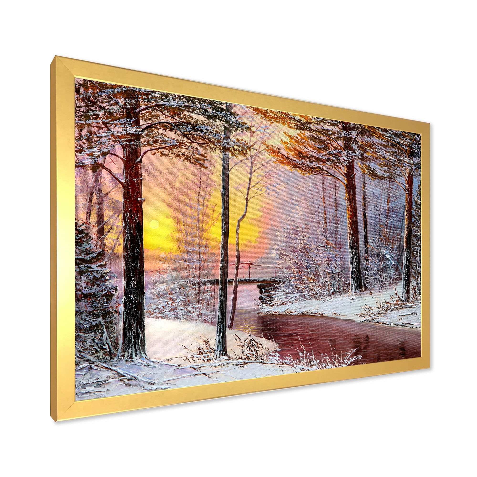 Designart 'Christmas Forest With Trees and River IV' Traditional Framed Art Print