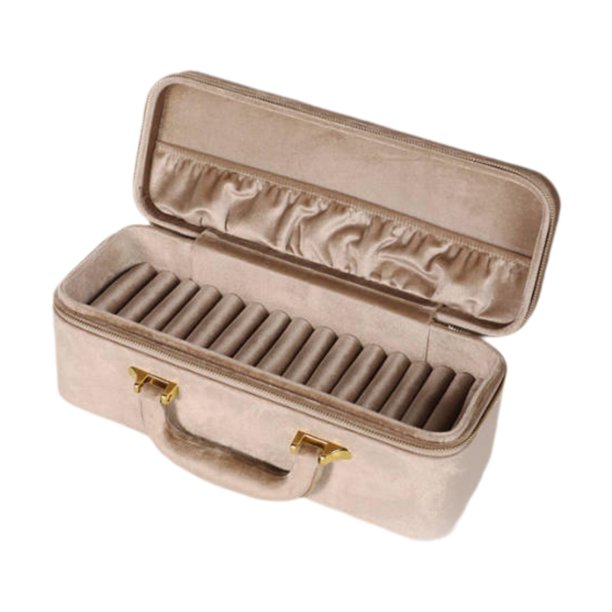 Estuche para pulseras con interior de terciopelo, 15 compartimentos, organizador de joyas, caja de almacenamiento. Beige