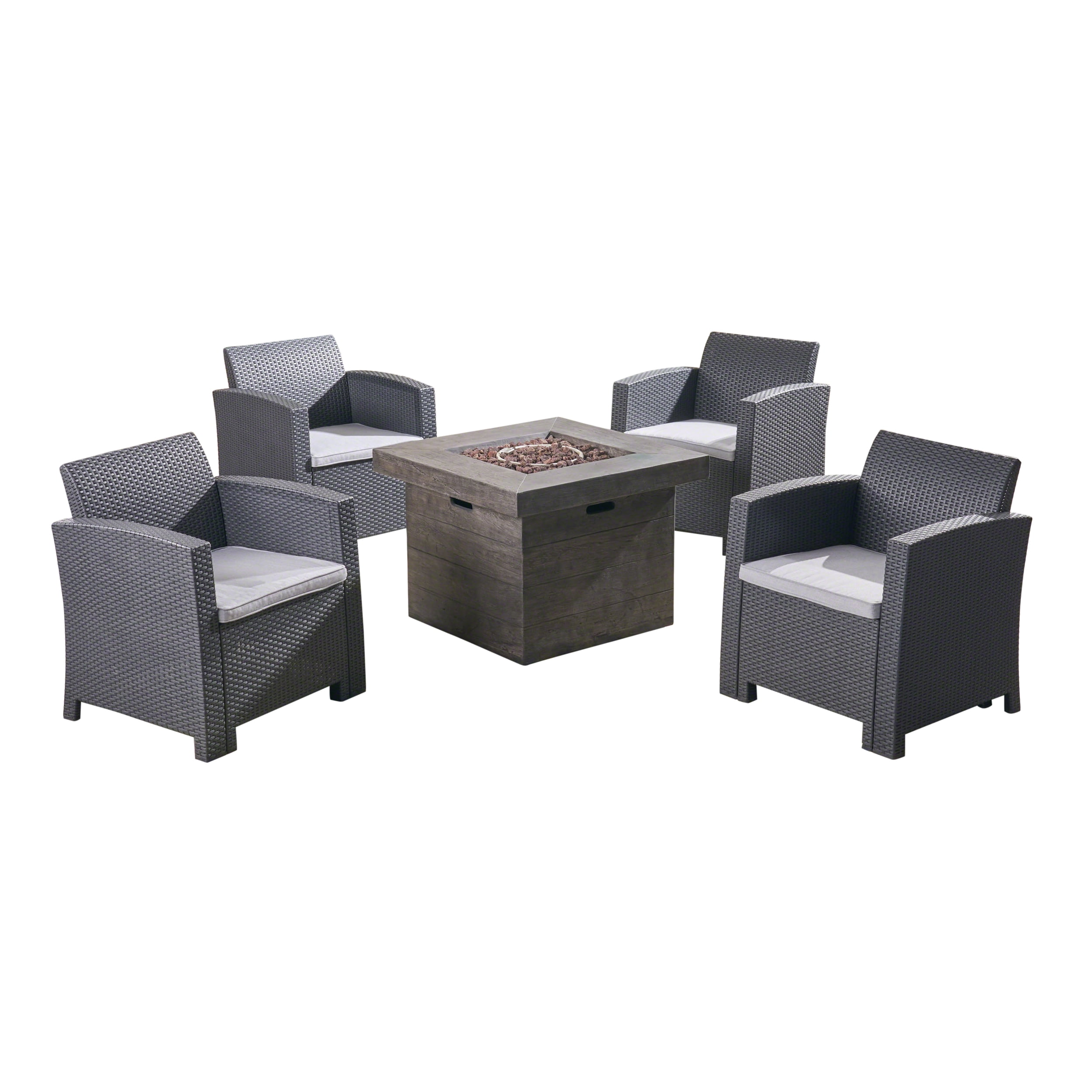 Ollie Outdoor 4 Seater Wicker Print Club Chair Chat Set With Fire