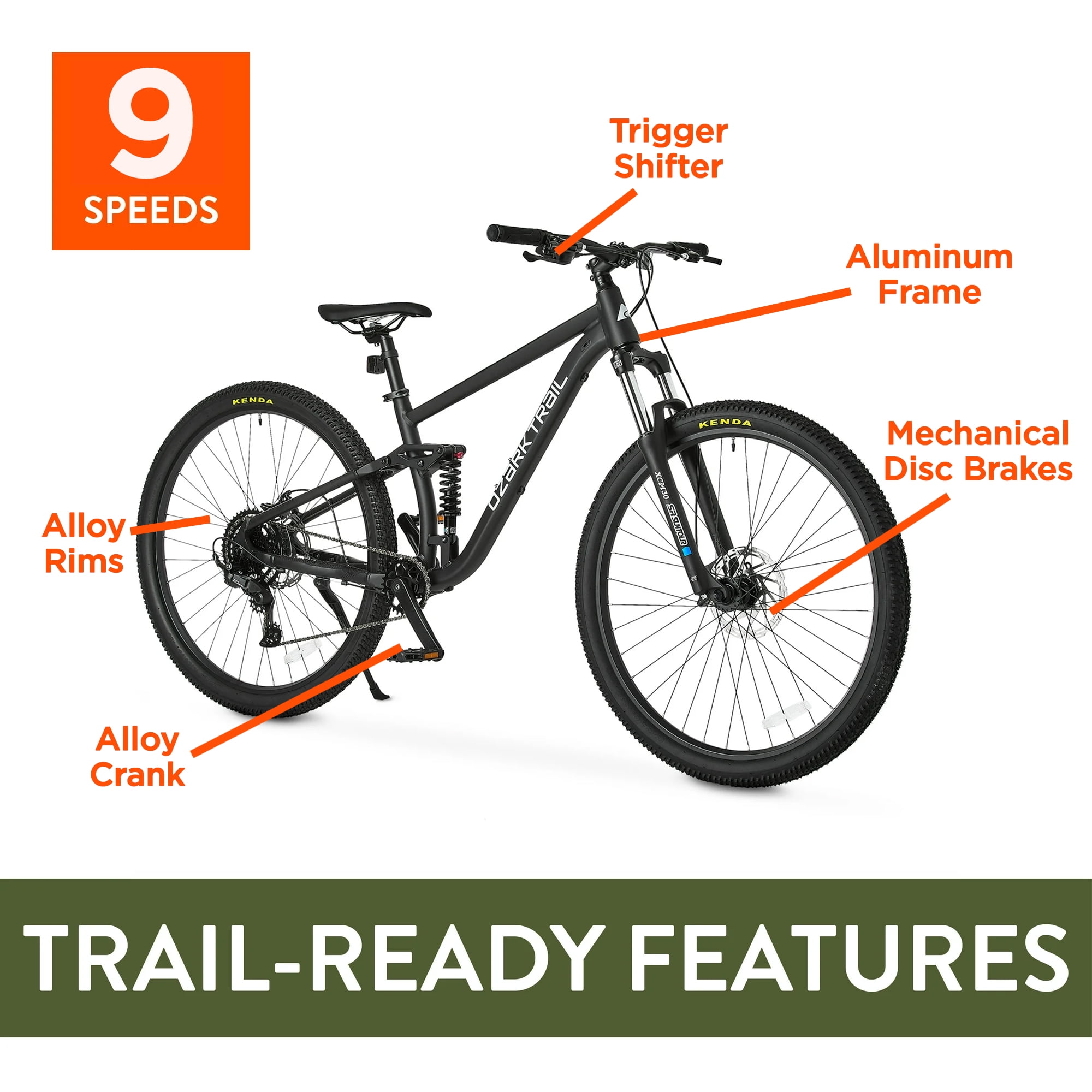 Ozark Trail 29" FS.2 Slalom Full Suspension Mountain Bike, Large Frame, Fits Riders 5'10" - 6'2"+, Black, Adult, Unisex, Online Only