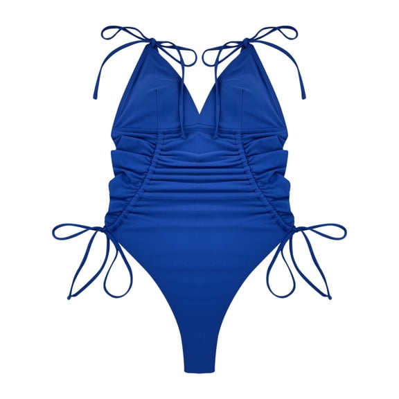 Sngxgn Swimsuit for Women V Neck Short Sleeve Bathing Suit(Blue,M)