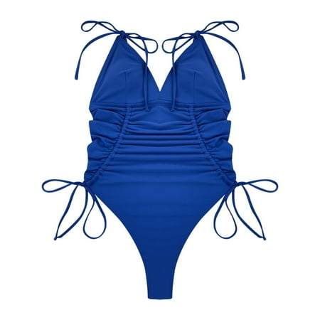 CAICJ98 Thong Bikini Swimsuit Women s Swimwear Wrapsody Tummy Control Soft Cup One Piece Swimsuit Blue L