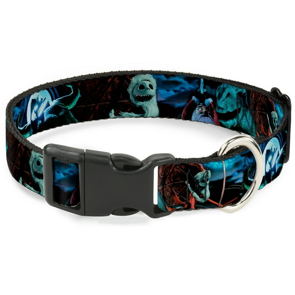 Disney Pet Collar, Dog Collar Plastic Buckle, Nightmare Before Christmas Jack Oogie Boogie Santa Scene, 9.5 to 13 Inches 1.0 Inch Wide
