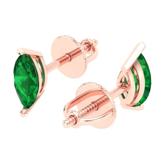 1.0 Ct Marquise Cut Studs Green Emerald 18K Rose Solid Solid Gold Everyday Dainty Earrings Push Back