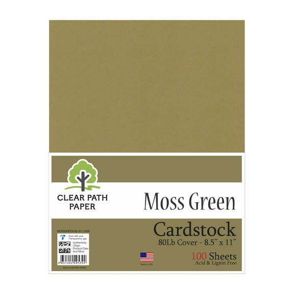 Moss Green Cardstock - 8.5 x 11 inch - 80Lb Cover - 100 Sheets - Clear Path Paper